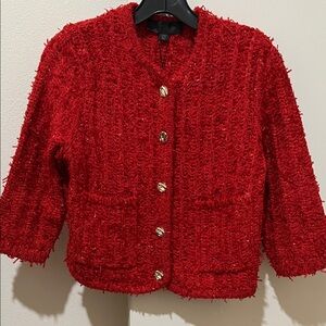 Zara- Red Textured 3/4 sleeves cardigan